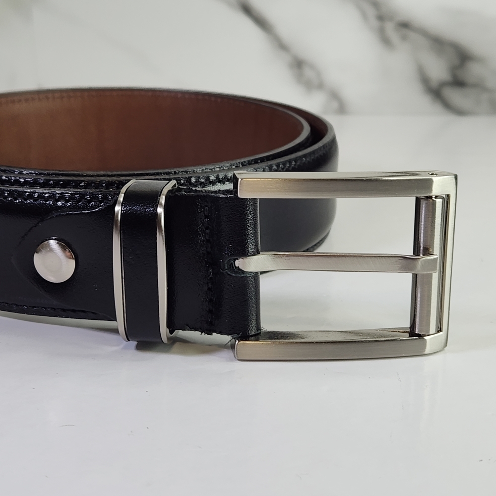 Bench Craft Black Genuine Leather Belt with Silver Buckle. Made In Canada